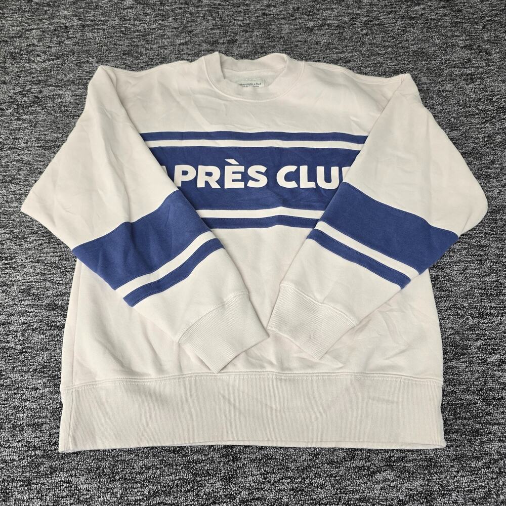 Abercrombie & Fitch Apres Club Sunday Crew Sweatshirt Women's S Cream Blue Retro